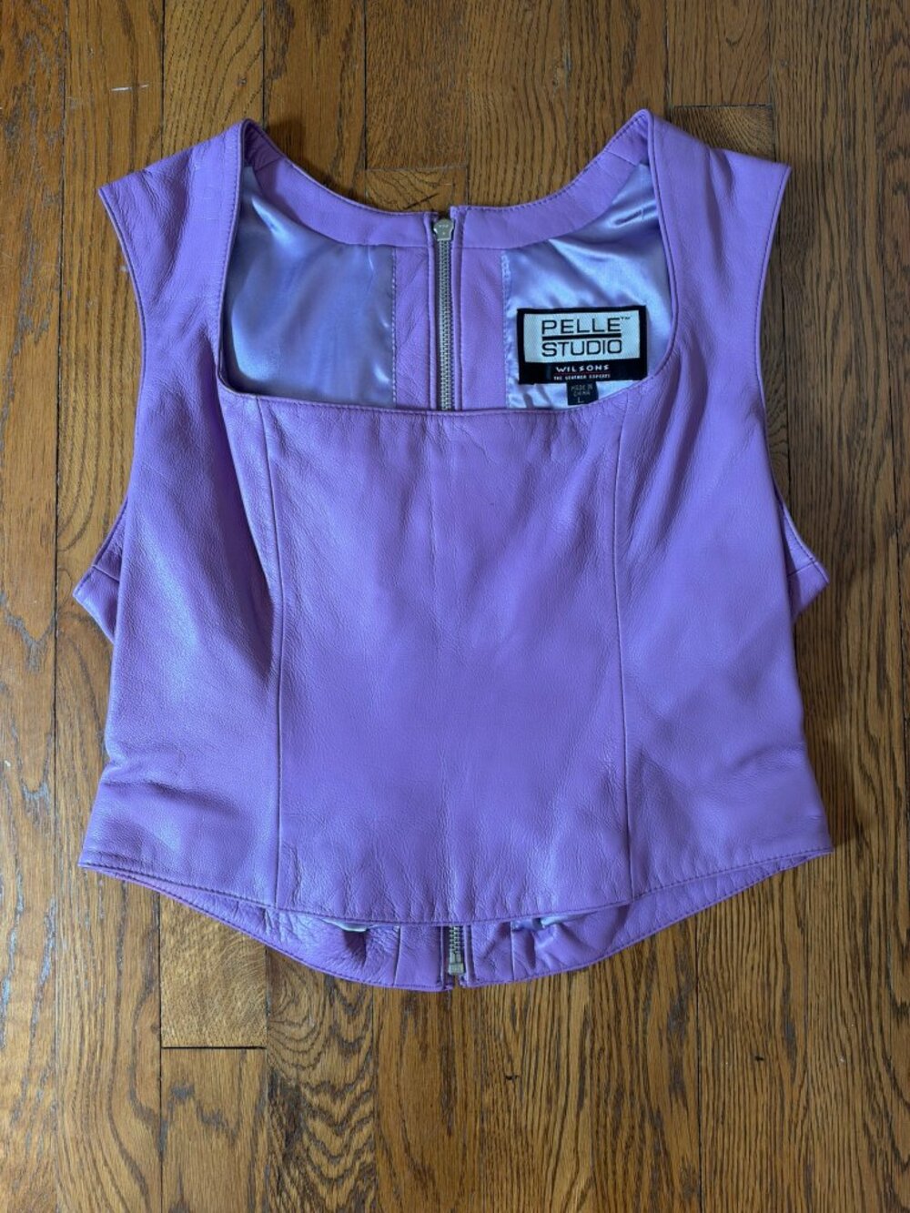 Womens Vintage Wilsons Pelle Studio Purple/Lilac Leather Back Zip Moto Vest